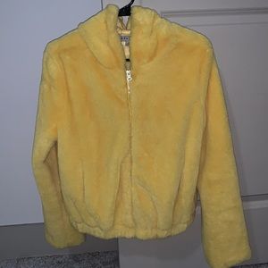 Yellow fur hooded jacket